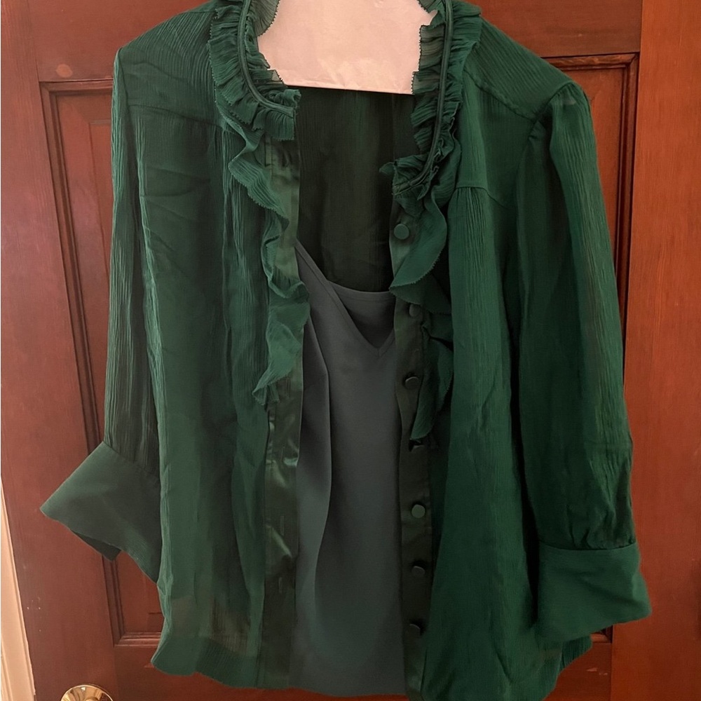 Banana Republic Green Ruffled Blouse with camisole